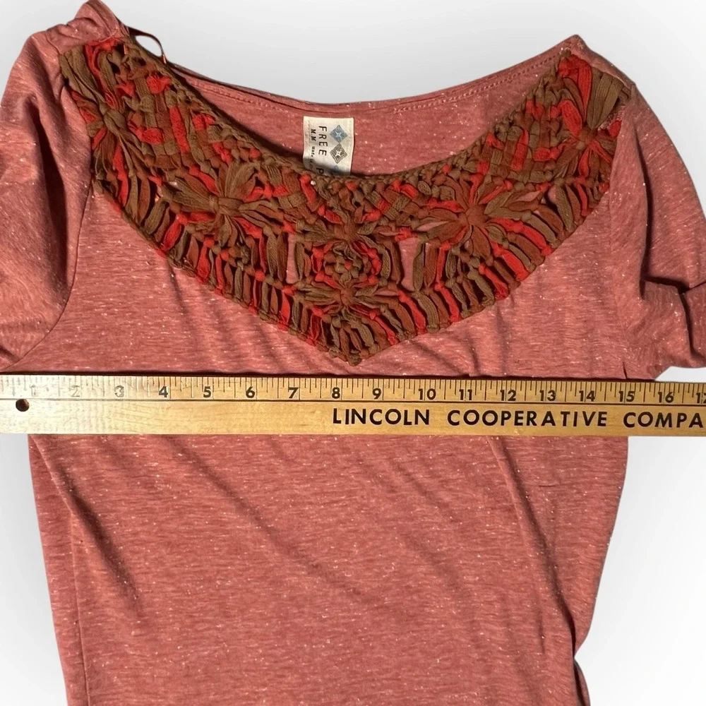 Free People Asymmetrical Hem‎ Macrame Bodycon Dress sz  XS Brick Red Festival